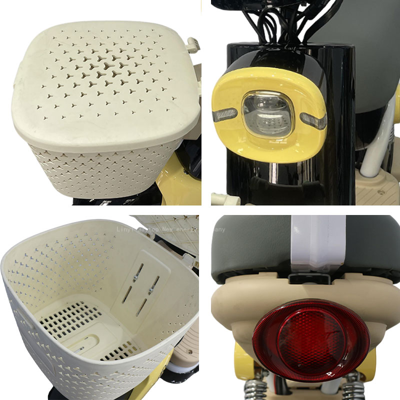 دراجة المدينة الكهربائية الأنيقة باللونين الأصفر والأسود مع مقعد ممتد